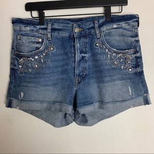 & Denim | High Waisted Bejeweled Jean Shorts Size 12